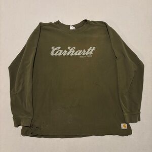 Carhartt Pullover Sweatshirts Size Large Green Vintage Y2K‎ Distress Spellout